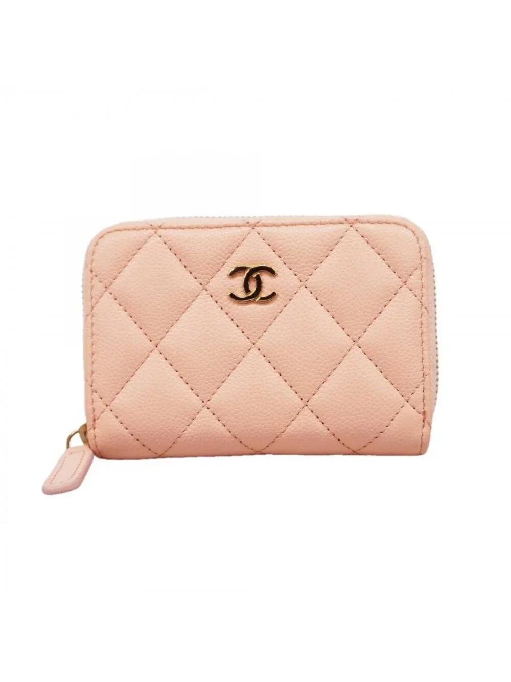 Chanel Coin Case Quilted Caviar Leather Pink Champagne Gold